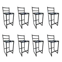 Kit 8 Banqueta para Cozinha Balcão Área de Lazer Alta Lisboa Assento Azul Floral