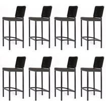 Kit 8 Banquetas Alta Bar Corda Náutica Preta Assento Cordado Cozinha Gourmet Área Externa
