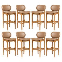 Kit 8 Banquetas Alta Estofada Rafine Madeira Castanho Impermeável Marrom