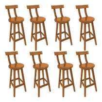 Kit 8 Banquetas Altas Girafa em Madeira 36cm Natural para Bancada e Área Gourmet Mega Madeira