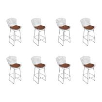 Kit 8 Banquetas Bertoia Cromada D80 com Assento Sintético Marrom