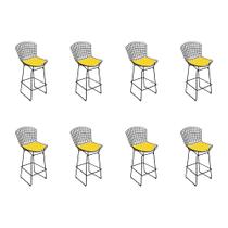 Kit 8 Banquetas Bertoia Preta D60 com Assento Amarelo