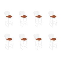 Kit 8 Banquetas Bistrô Bertoia Branca D60 com Assento Cobre