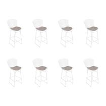 Kit 8 Banquetas Bistrô Bertoia Branca D80 com Assento Bege Kit 8 Banquetas Bistrô Bertoia Branca D80 com Assento Bege
