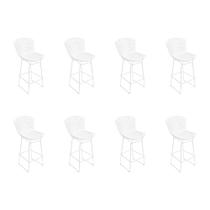 Kit 8 Banquetas Bistrô Bertoia Branca D80 com Assento Branco Kit 8 Banquetas Bistrô Bertoia Branca D80 com Assento Branco