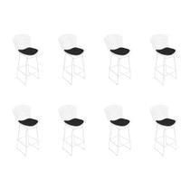 Kit 8 Banquetas Bistrô Bertoia Branca D80 com Assento Preto Kit 8 Banquetas Bistrô Bertoia Branca D80 com Assento Preto