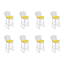 Kit 8 Banquetas Bistrô Bertoia Cromada D80 com Assento Sintético Amarelo Kit 8 Banquetas Bistrô Bertoia Cromada D80 com Assento Sintético Amarelo