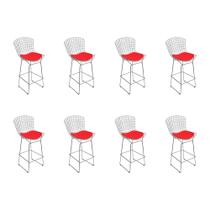 Kit 8 Banquetas Bistrô Bertoia Cromada D80 com Assento Sintético Vermelho Kit 8 Banquetas Bistrô Bertoia Cromada D80 com Assento Sintético Vermelho