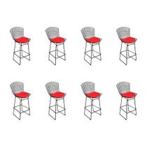 Kit 8 Banquetas Bistrô Bertoia Preta D60 com Assento Vermelho Kit 8 Banquetas Bistrô Bertoia Preta D60 com Assento Vermelho