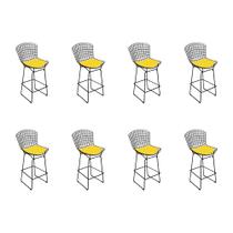 Kit 8 Banquetas Bistrô Bertoia Preta D80 com Assento Amarelo Kit 8 Banquetas Bistrô Bertoia Preta D80 com Assento Amarelo