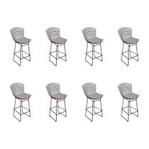 Kit 8 Banquetas Bistrô Bertoia Preta D80 com Assento Bege Kit 8 Banquetas Bistrô Bertoia Preta D80 com Assento Bege