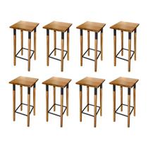 Kit 8 Banquetas Bistro Industrial Colors Ferro e Madeira Maciça - Preta