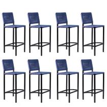Kit 8 Banquetas em Aço com Corda Náutica Azul Para Varanda Gourmet, Cozinha ou Área Externa