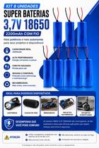 Kit 8 Baterias 18650 Recarregáveis 3.7V 2200mAh Com Fio para Eletrônicos Kit 8 Baterias 18650 Recarregáveis 3.7V 2200mAh Com Fio para Eletrônicos