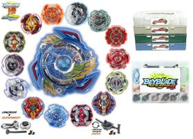 Kit 8 Beyblade Burst + 8 Lançadores + 3 Grip + Maleta Beyblade