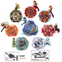 Kit 8 Beyblade Burst Valt Shu Ken Zac Lui + 11 Lançador + 3 Grip