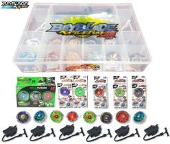 Kit 8 Beyblade Led Tornado + 6 Lançadores + Maleta Organizadora Beyblade