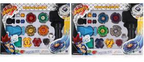 Kit 8 Beyblade Metal Fusion Pião 2 Super Lançador Beyblade Metal Fusion