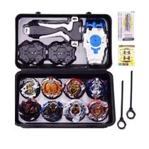 Kit 8 Beyblades De Metal Com Puxadores e Maleta