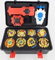 Kit 8 Beyblades Ouro De Metal Com Maleta E Puxadores - Takara Tomy