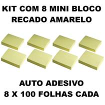Kit 8 bloco recado auto adesivo pequeno 100 fls amarelo lyke