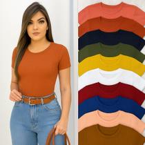 Kit 8 Blusas Femininas T-Shirt em Malha Canelada Premium - Malha Quentinha Kit 8 Blusas Femininas T-Shirt em Malha Canelada Premium - Malha Quentinha