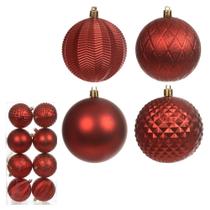 KIT 8 BOLA DECORADA NATAL MISTA PVC VERMELHO 8cm - Flor Arte