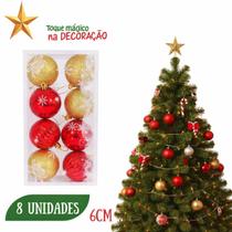 Kit 8 Bolas de Natal 6cm Cores Sortidas Enfeites Natalinos Brilhantes para Árvore e Guirlanda