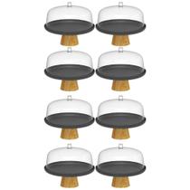 Kit 8 Boleiras Prato para Bolo 25cm Cúpula Plástico Pé Bambu Kit 8 Boleiras Prato para Bolo 25cm Cúpula Plástico Pé Bambu