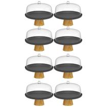 Kit 8 Boleiras Prato para Bolo 25cm Cúpula Plástico Pé Bambu Tortas Padaria Ou Lume Preto Kit 8 Boleiras Prato para Bolo 25cm Cúpula Plástico Pé Bambu Tortas Padaria Ou Lume Preto