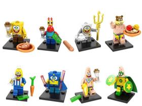 Kit 8 Boneco Bloco De Montar Coleção Bob Esponja Super Herói