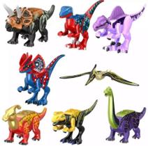 Kit 8 Bonecos Blocos De Montar Dinossauros Trex Velociraptor Kit 8 Bonecos Blocos De Montar Dinossauros Trex Velociraptor
