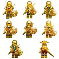 Kit 8 bonecos ninjago dourados blocos de montar