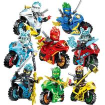 Kit 8 bonecos ninjago samurais com moto blocos de montar