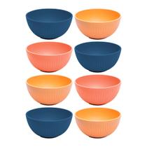 Kit 8 Bowl de Bambu PP Tigela Cores Sortidas Stripes Sopa Salada Sobremesas 12cm Lyor