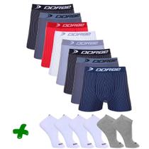 Kit 8 Boxer Microfibra Risca de Giz + 6 Pares Meia Sport