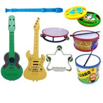 Kit 8 Brinquedo Musical Violão Pandeiro Flauta Tambor Bumbo Infantil Kit 8 Brinquedo Musical Violão Pandeiro Flauta Tambor Bumbo Infantil