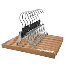 Kit 8 Cabides Madeira Clip Feltro 25cm Saias Anti Amassados Kit 8 Cabides Madeira Clip Feltro 25cm Saias Anti Amassados