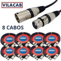 Kit 8 Cabos Microfone Profissional Xlr Xlr 10 Metros