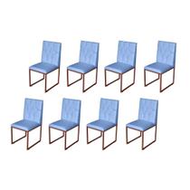 Kit 8 Cadeira de Jantar Escritorio Industrial Malta Capitonê Ferro Bronze material sintético Azul Bebê - Móveis Mafer