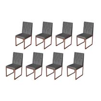 Kit 8 Cadeira de Jantar Escritorio Industrial Malta Capitonê Ferro Bronze material sintético Cinza - Móveis Mafer