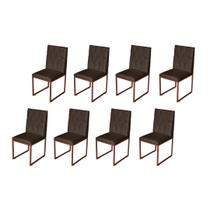 Kit 8 Cadeira de Jantar Escritorio Industrial Malta Capitonê Ferro Bronze material sintético Marrom - Móveis Mafer