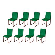Kit 8 Cadeira de Jantar Escritorio Industrial Malta Capitonê Ferro Bronze Suede Verde - Móveis Mafer
