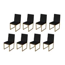 Kit 8 Cadeira de Jantar Escritorio Industrial Malta Capitonê Ferro Dourado material sintético Preto - Móveis Mafer
