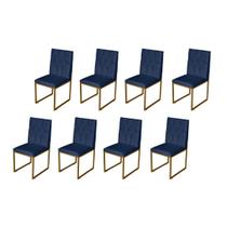 Kit 8 Cadeira de Jantar Escritorio Industrial Malta Capitonê Ferro Dourado Suede Azul Marinho - Móveis Mafer