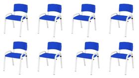 Kit 8 Cadeira Iso Infantil Creche, Escola Base Branco Azul