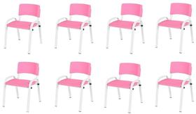 Kit 8 Cadeira Iso Infantil Creche, Escola Base Branco Rosa