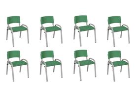 Kit 8 Cadeira Iso Infantil Creche, Escola Base Cinza Verde Escuro