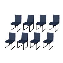 Kit 8 Cadeira Para Sala de Jantar Trendy Base Metálica Preto Suede Azul Marinho - Móveis Mafer