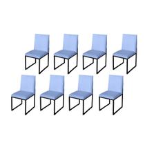 Kit 8 Cadeira Para Sala de Jantar Trendy Base Metálica Preto Tecido Sintético Azul Bebê - Móveis Mafer